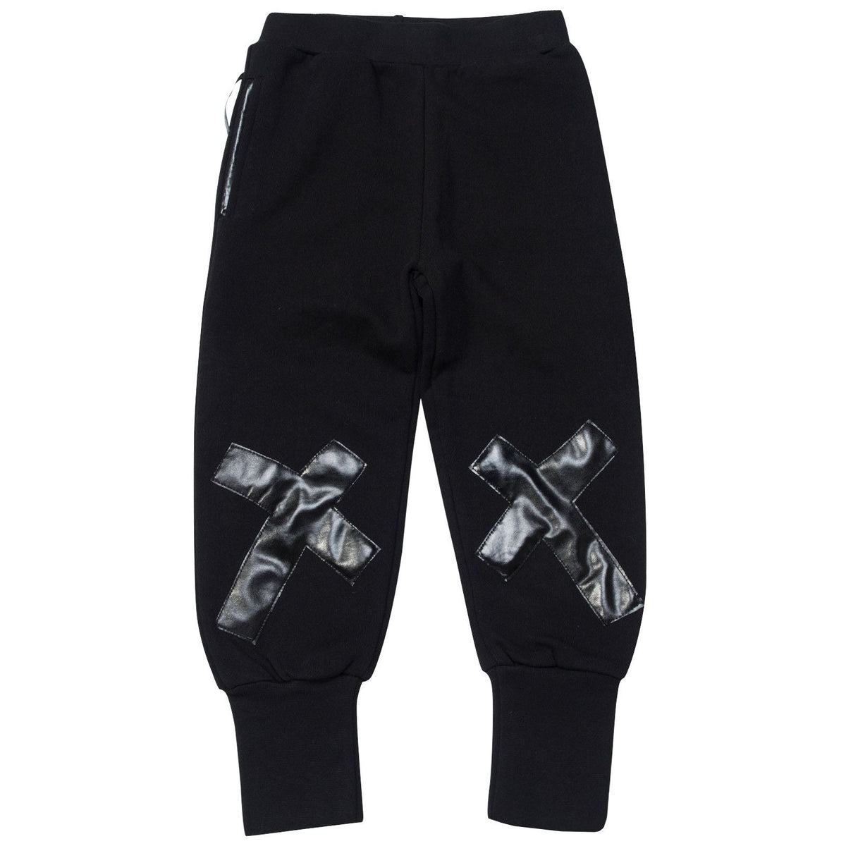 Boys&Girls Black Tight Cuffs Trousers With Black Printed Trims On Legs