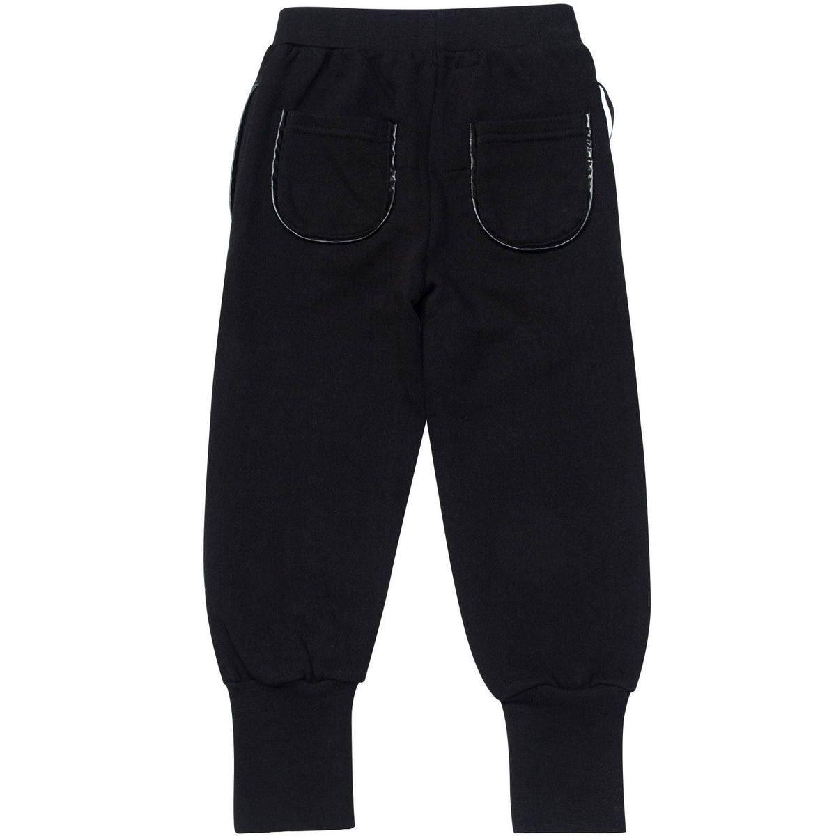 Boys&Girls Black Tight Cuffs Trousers With Black Printed Trims On Legs