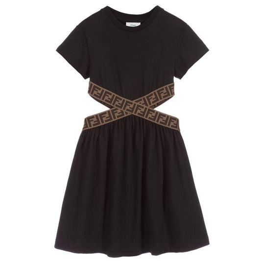 Girls Black FF Logo Cotton Dress