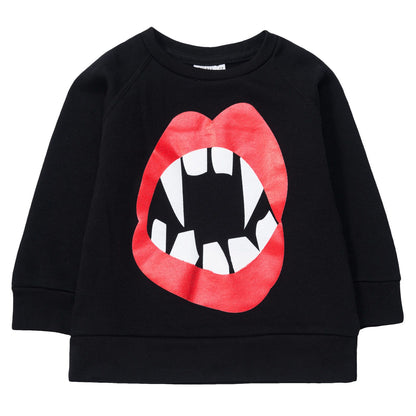 Boys&Girls Black Mouth Printed Logo Sweatshirt