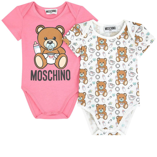 Baby Girls Pink & White Babysuit Set (2 Pack)