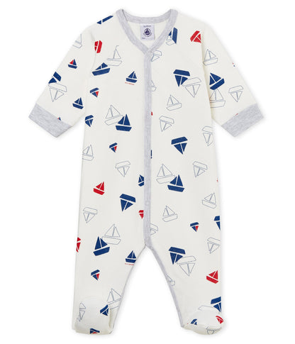 Baby Boys White Printed Cotton Babysuits