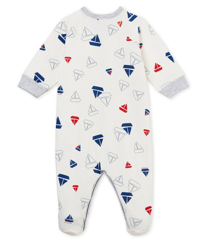 Baby Boys White Printed Cotton Babysuits