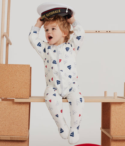Baby Boys White Printed Cotton Babysuits