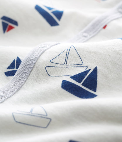 Baby Boys White Printed Cotton Babysuits
