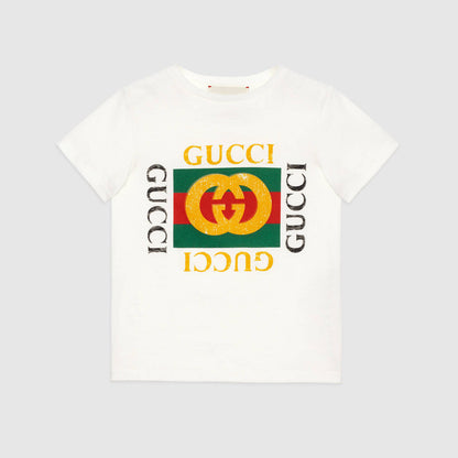Girls White GG Logo Cotton T-shirt