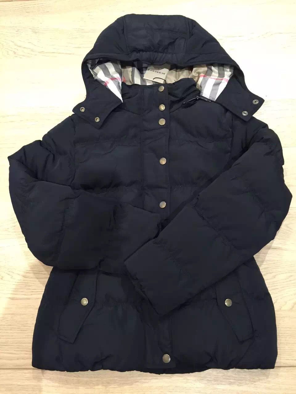 Girls Black Check Hooded Quilted Jackets