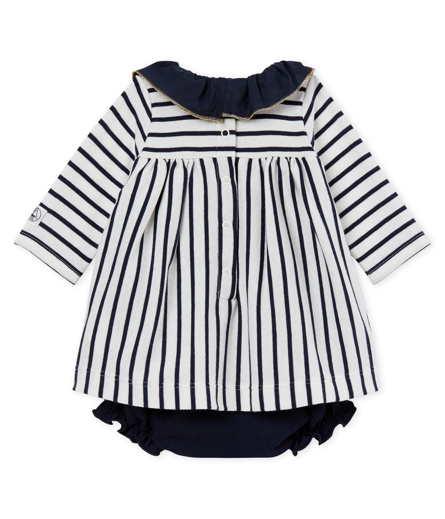 Baby Girls White & Navy Striped Dress