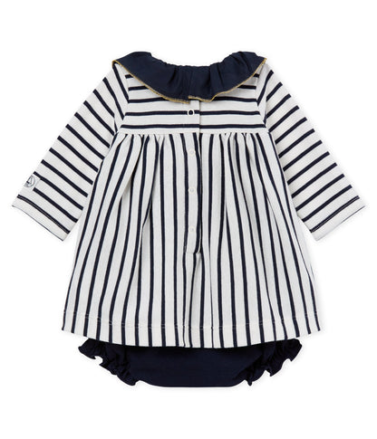 Baby Girls White & Navy Striped Dress