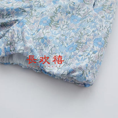 女童粉色"花影"刺绣上衣&碎花短裤套装