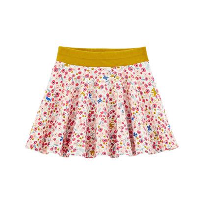 Girls Pink Flower Printed Skirt