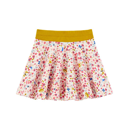Girls Pink Flower Printed Skirt