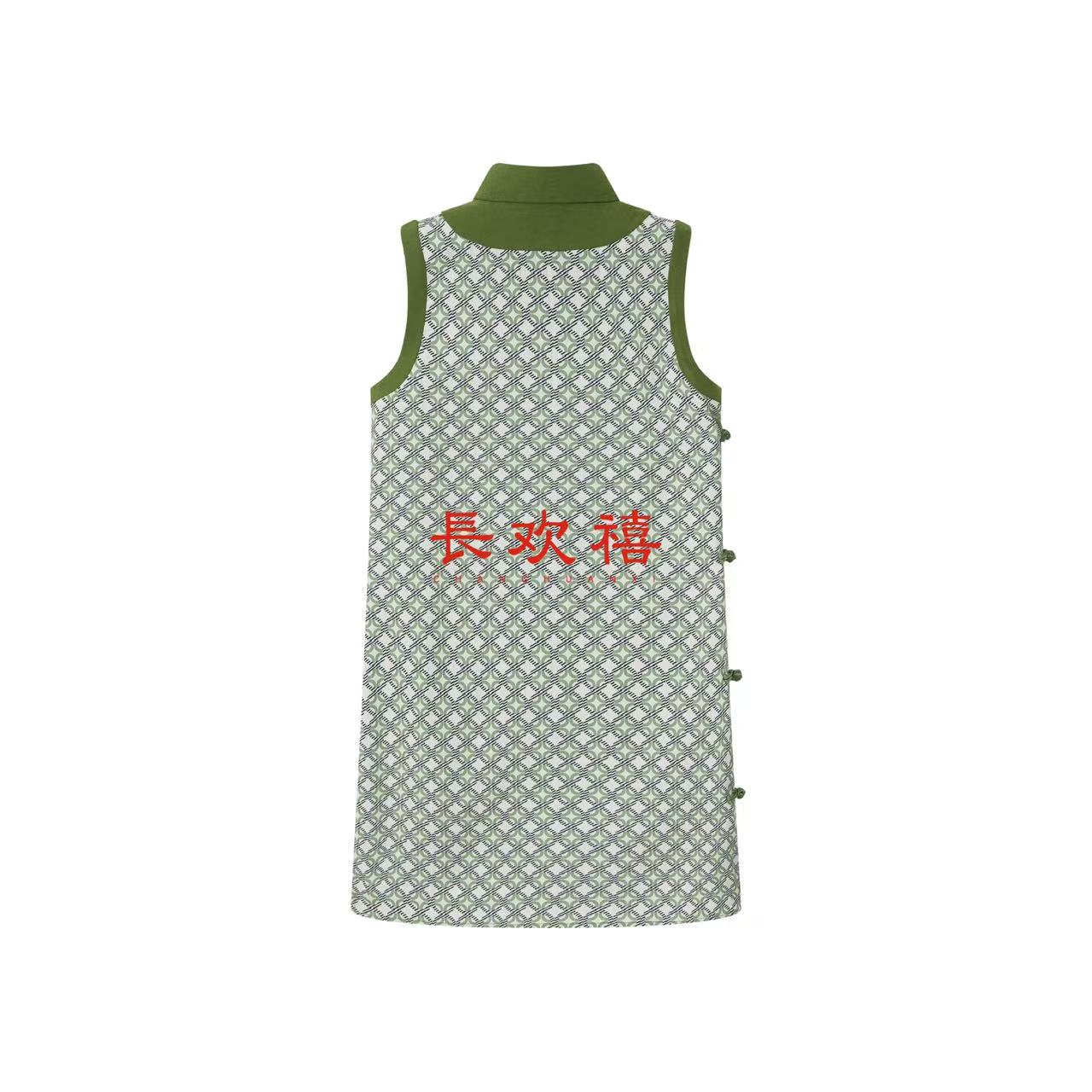 女童绿色"国宝"中式旗袍