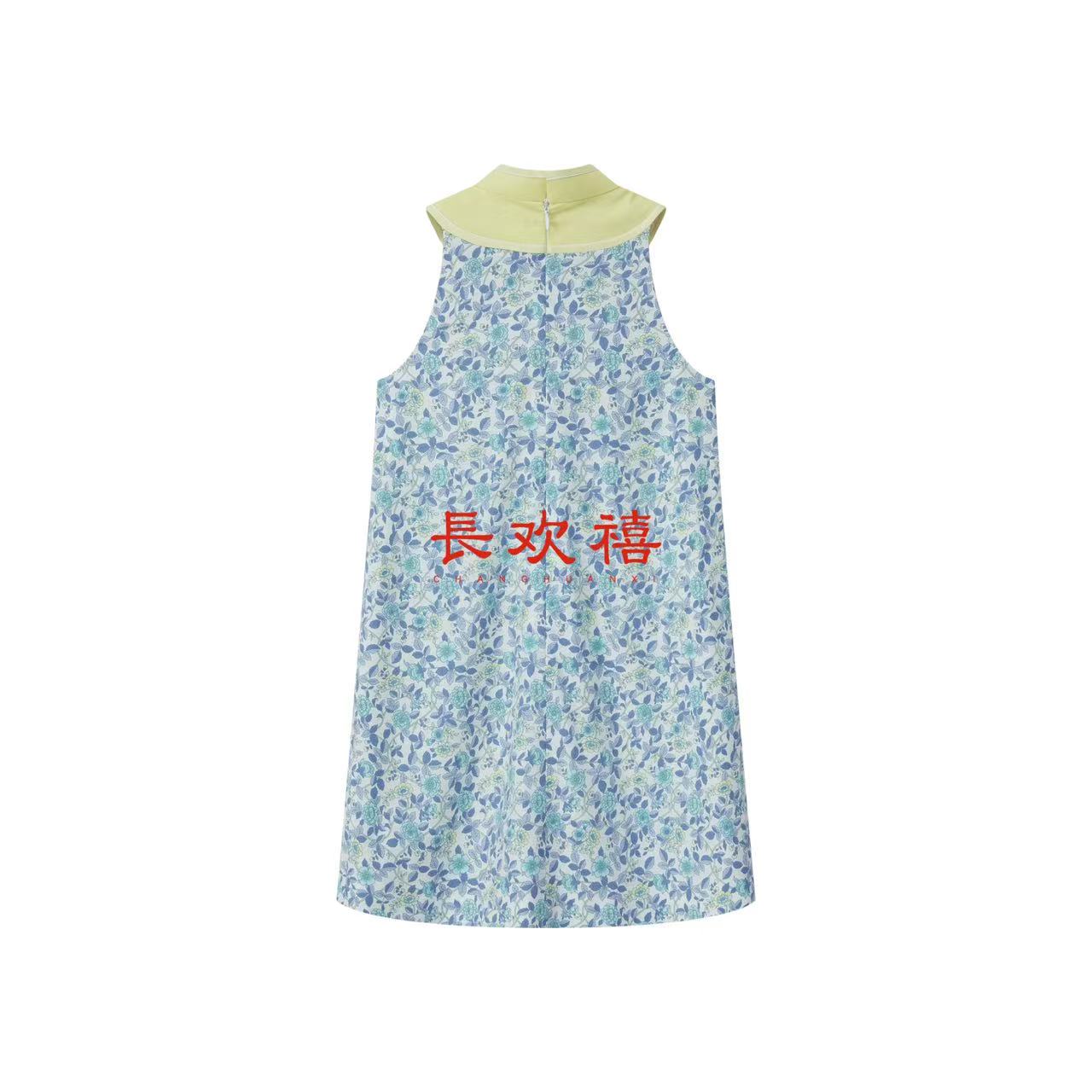 女童浅蓝色"仲夏"碎花旗袍