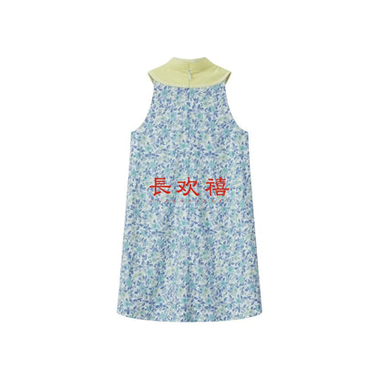 女童浅蓝色"仲夏"碎花旗袍