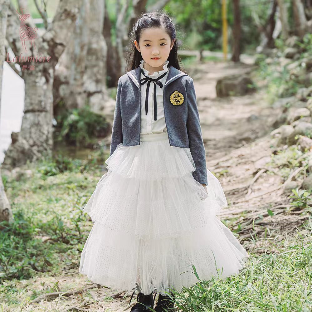 女童白色珠绣半身蛋糕裙