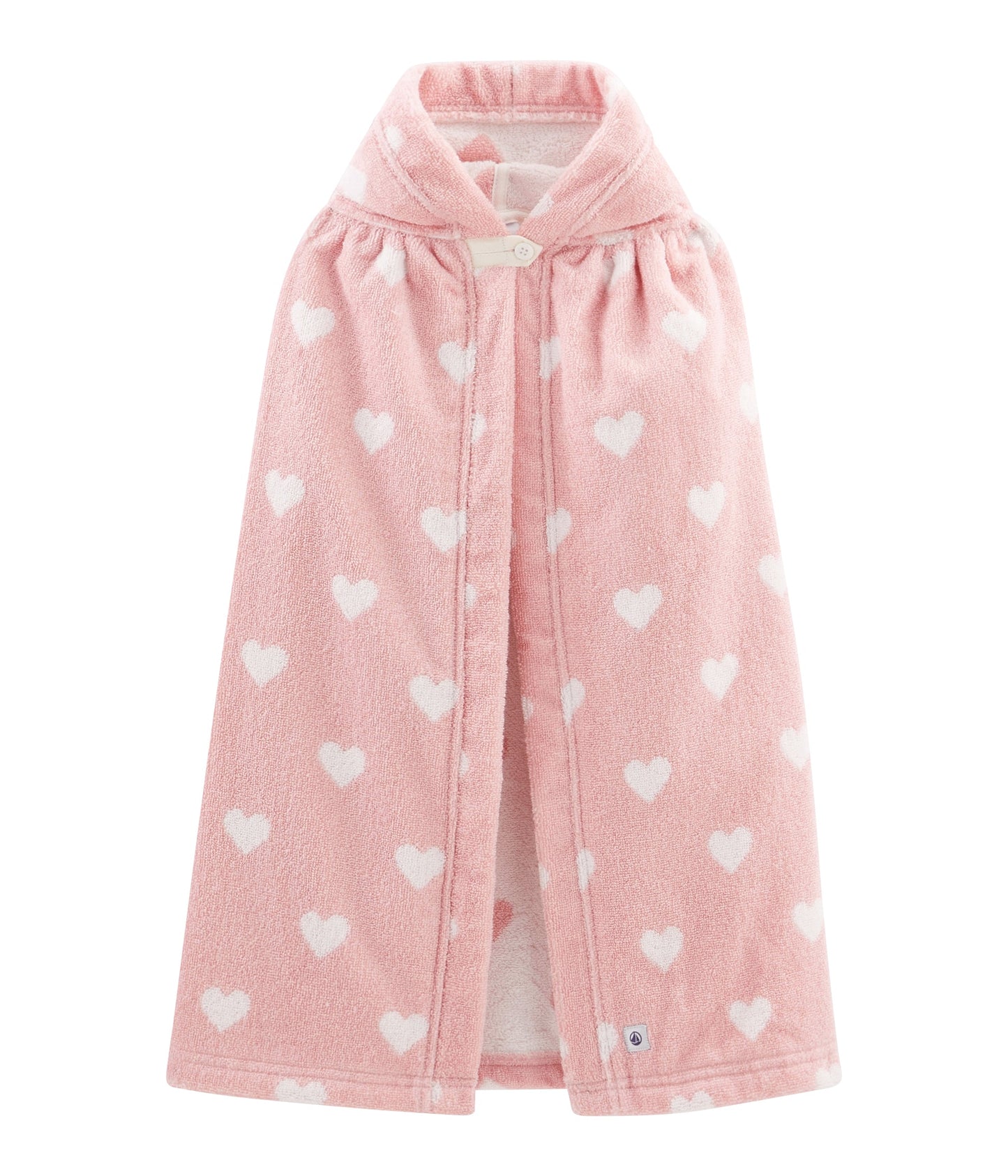 Girls Pink Heart Hooded Cotton Cape