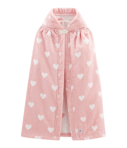 Girls Pink Heart Hooded Cotton Cape