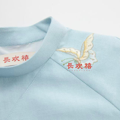 女童浅蓝色"蝶恋花"中式旗袍