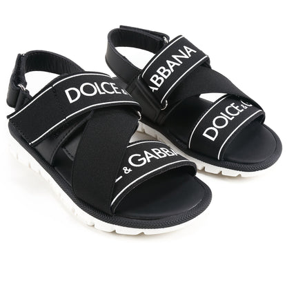 Girls & Boys Black Logo Sandals