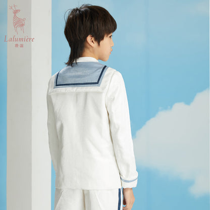 男童小海军西服上衣+短裤套装