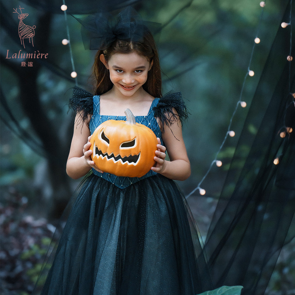 女童牛仔羽毛吊带裙