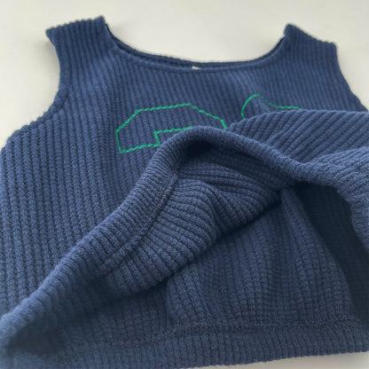 女童藏青色Logo灯芯绒背心