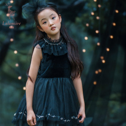 女童黑色珠绣礼服裙