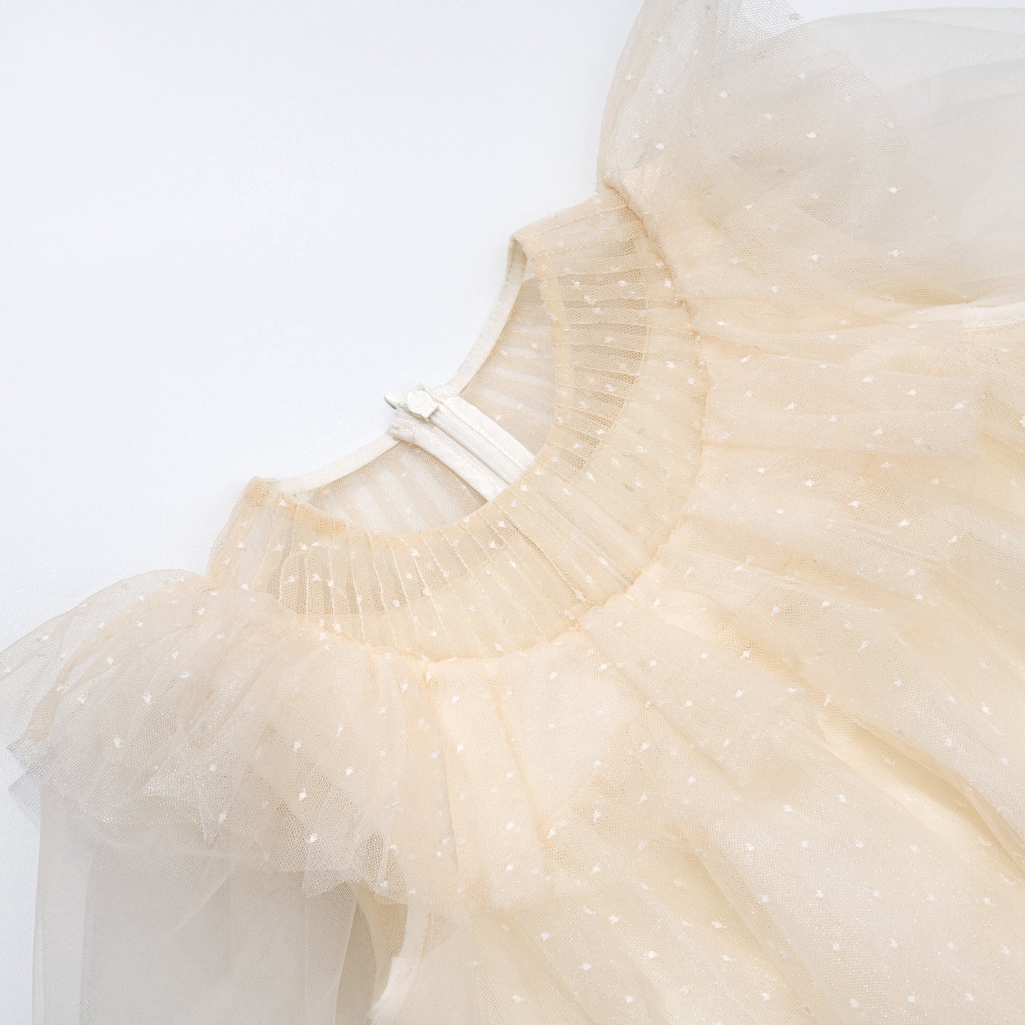 女童香槟色荷叶边礼服纱裙