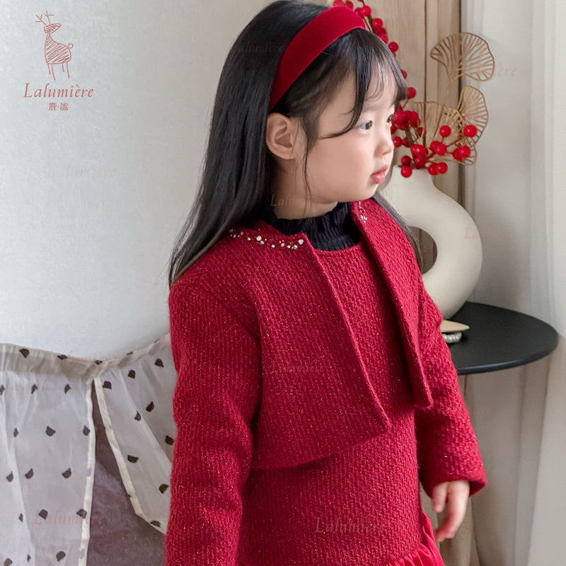 女童红色礼服裙套装