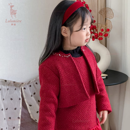 女童红色礼服裙套装