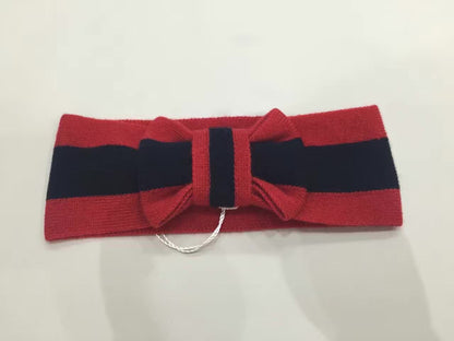 Baby Girls Wool Head Band With Red And Blue Stripe