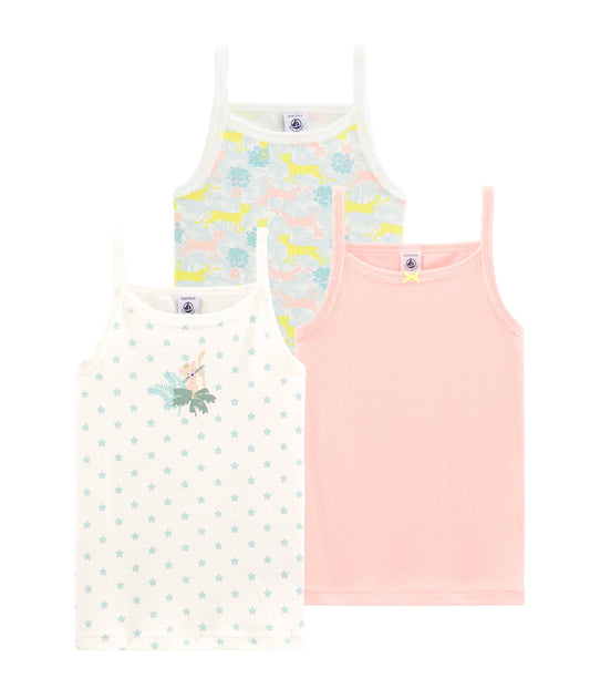 Girls Multicolor Pattern Cotton Vest (3 Pack)
