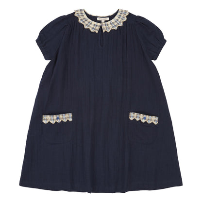 Girls Dark Navy Cotton Dress