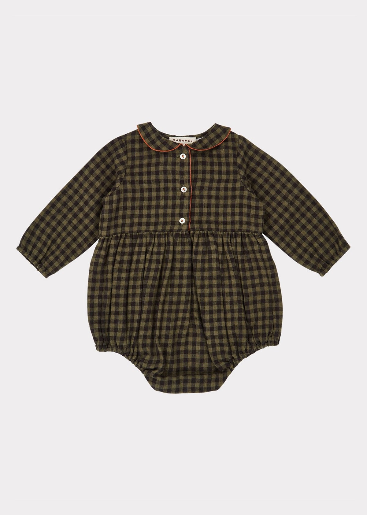 Baby Girls Dark Green Check Cotton Babysuit