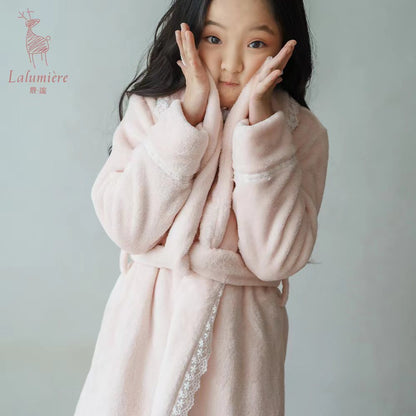 粉色珊瑚绒公主睡袍