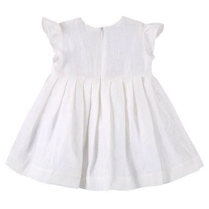 Baby Girls Ivory Dress With Pink Butterfly Patch Trims