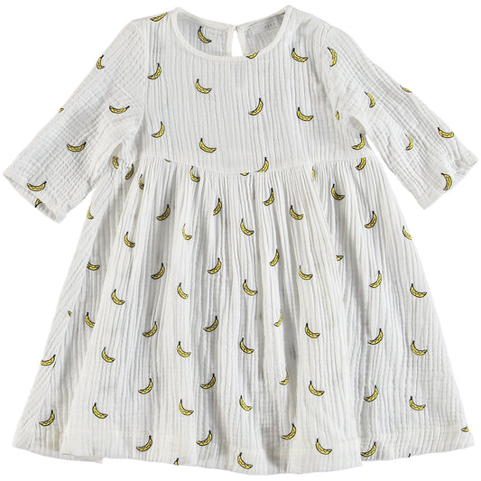 女童白色香蕉刺绣连衣裙