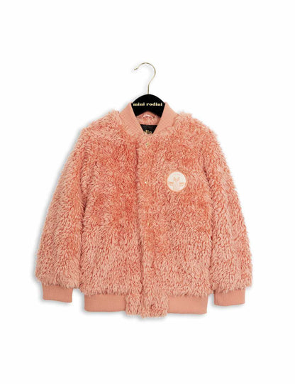 Girls Pink Fur Ribbed Cuffs Coat