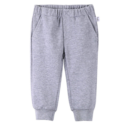 Boys Grey Cotton Trousers With Ribbed Hems