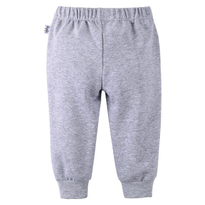 Boys Grey Cotton Trousers With Ribbed Hems