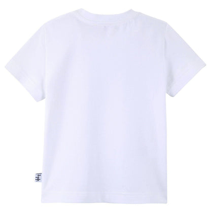 Baby Boys White T-Shirt With Navy Blue Bus Print