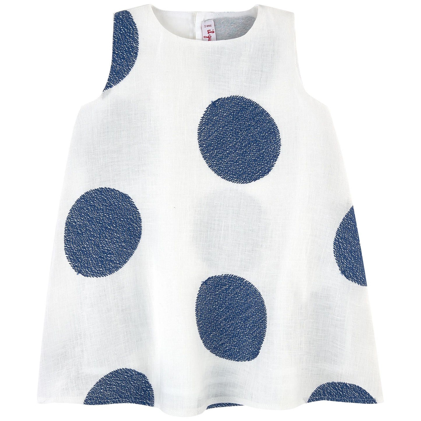 Girls White Linen Sleeveless Dress With Blue embroidered Trims