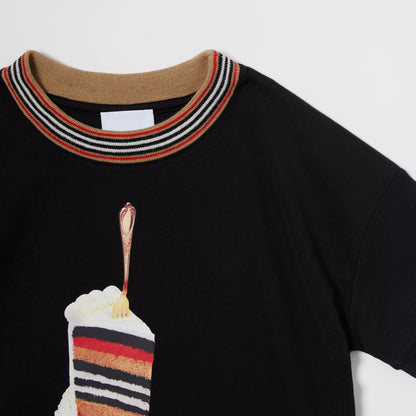 Girls Black Printing Cotton T-Shirt