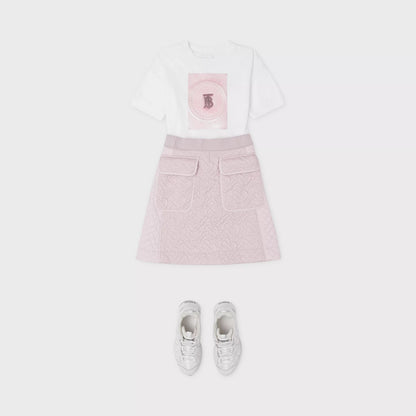 Girls White Printing Cotton T-Shirt