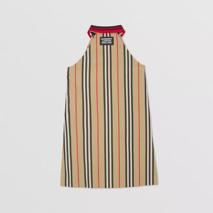 Girls Beige Stripes Cotton Dress