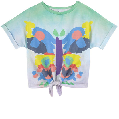 Girls Multicolor Butterfly Cotton T-Shirt