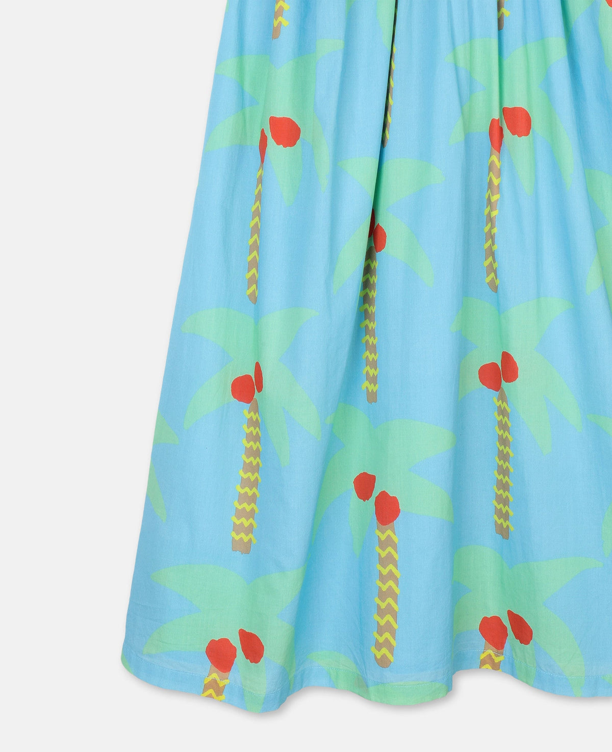 Girls Blue Palm Trees Cotton Dress