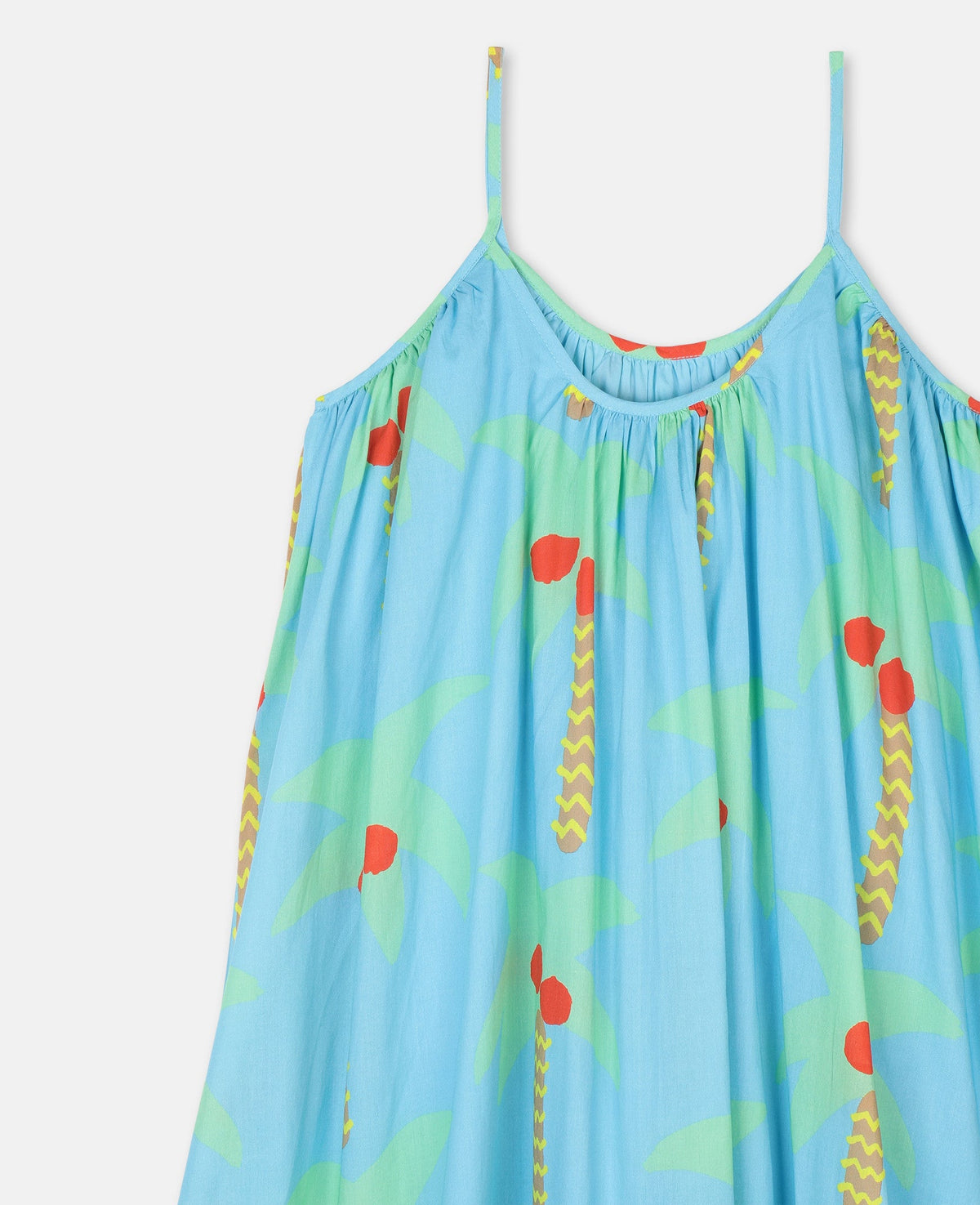 Girls Blue Palm Trees Cotton Dress
