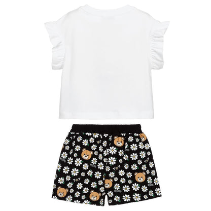 Girls Black Print Cotton Suit